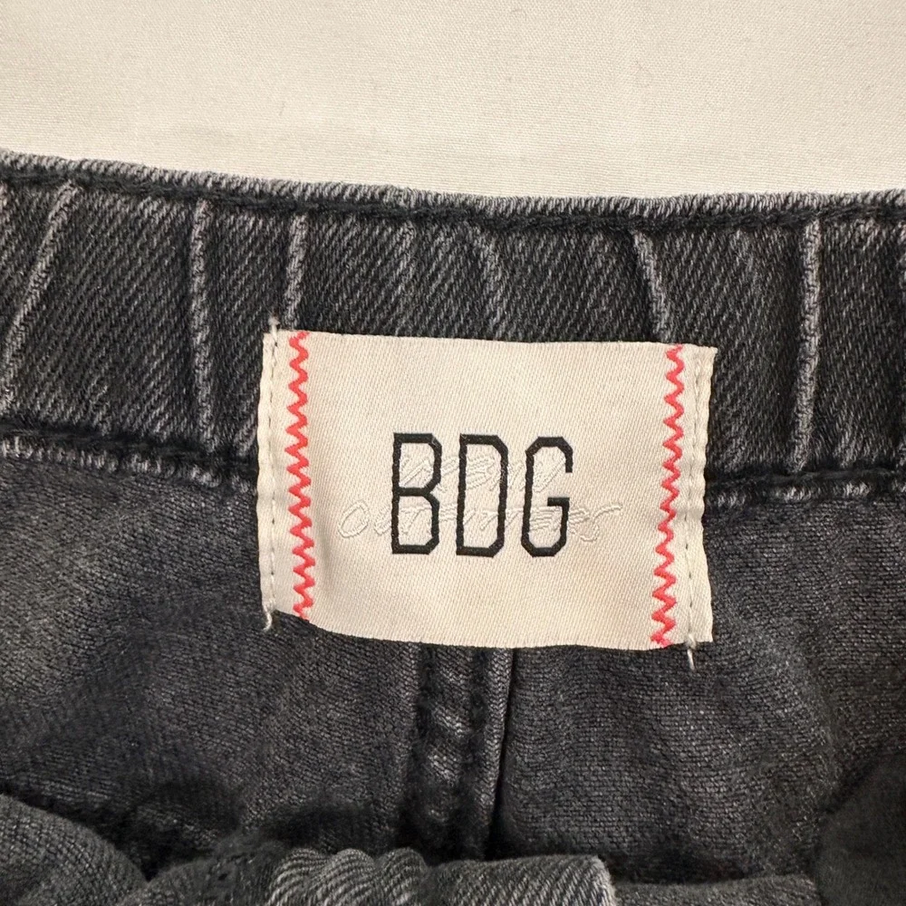 BDG Pull On Baggy Short Women Large Black Drawstring‎ Denim Raw Hem | Grunge